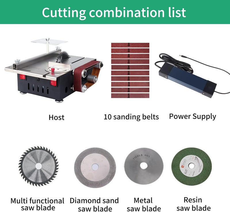 VGJ 2 in 1 Mini Table Saw, Versatile Portable Cutting | Sander All-in-One, Belt Sander, 4 Blades and 10 Sanding Tapes to Choose From for Wood/Metal/Pcb/Acrylic/Plastic - Image 2